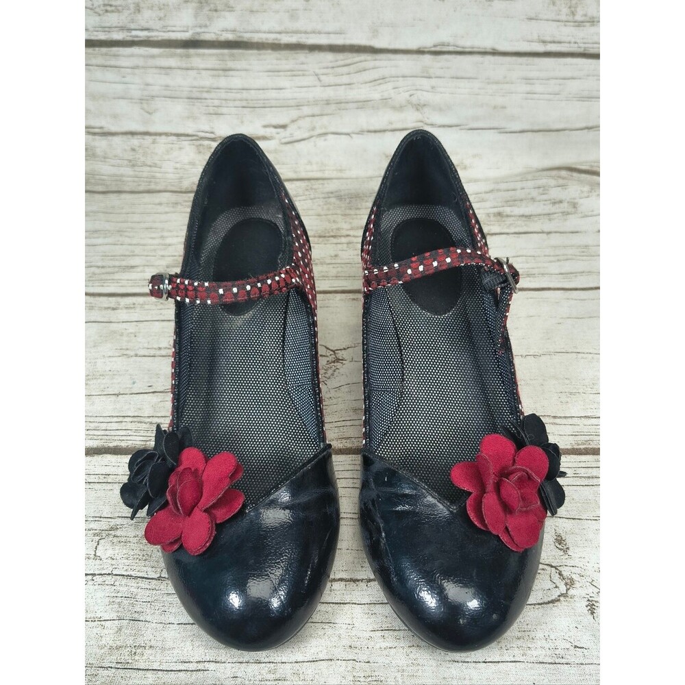 Ruby Shoo Freya Maryjane Pumps Black And Red Floral Women Size 39
